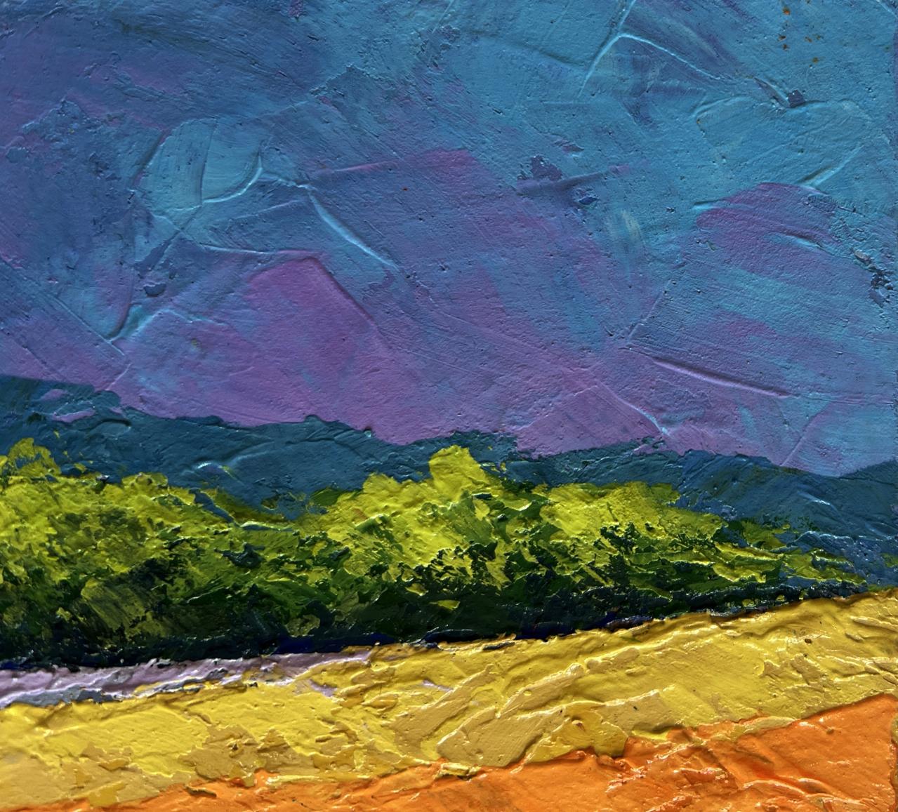 Oil painting of flower fields and forest by V. Zadorozhnya
