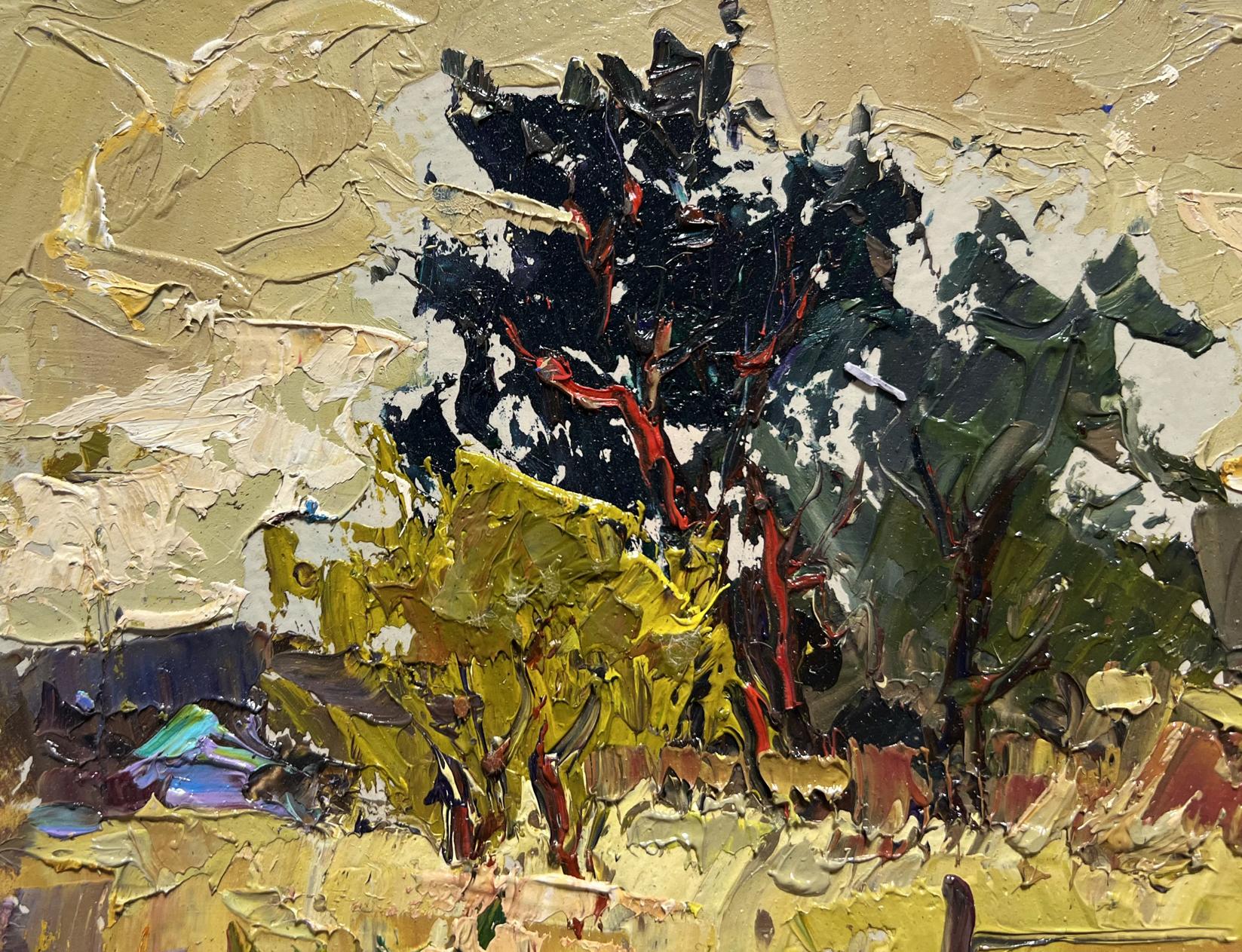 Oil painting of textured tree by Oksana Ivanyuk, Ducks in the lake