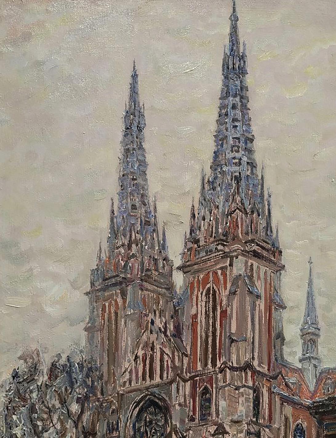 Oil painting of Church of St. Nicholas by Leonid Pavlenko, gothic cathedral