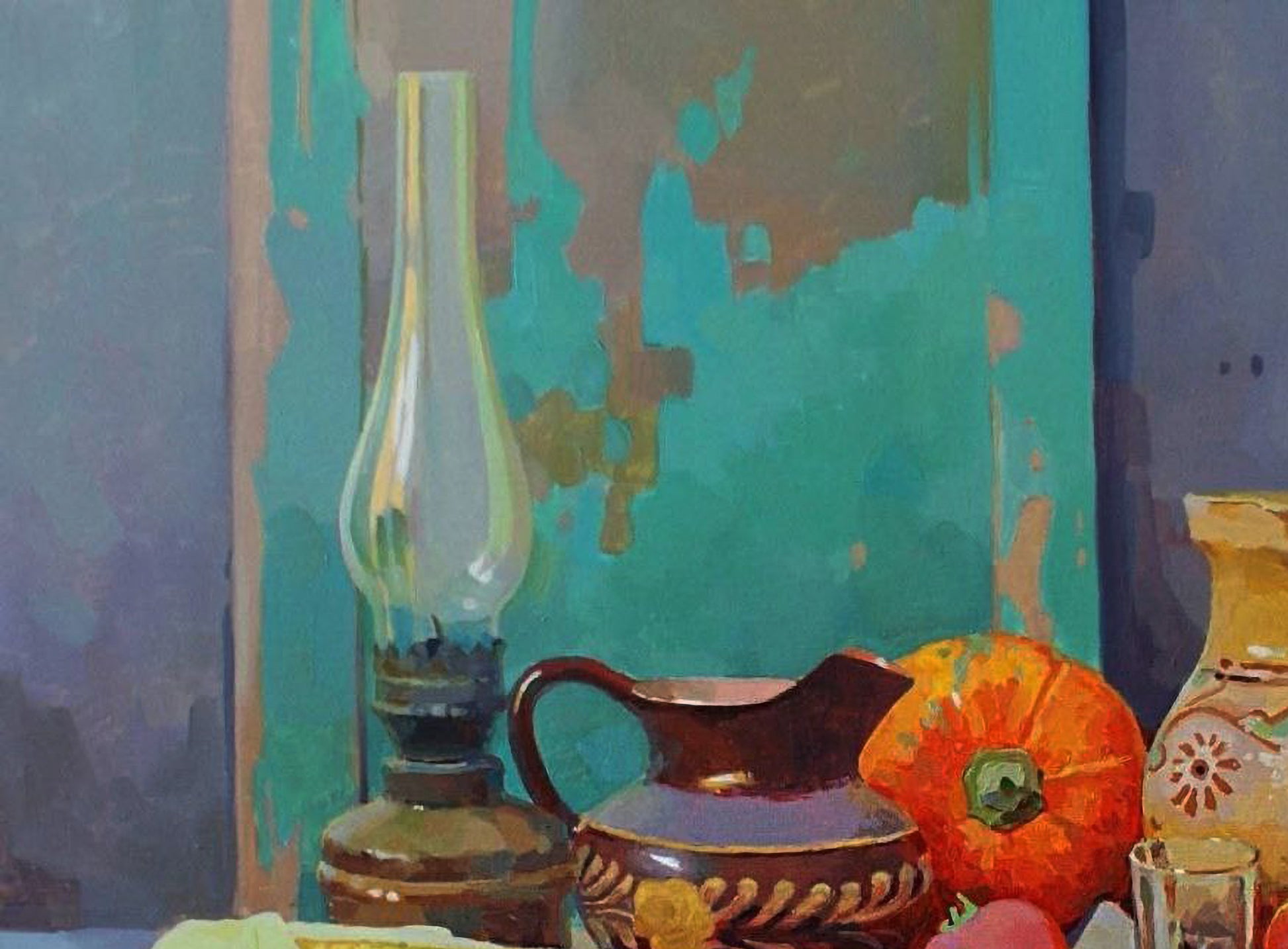 Vintage glass oil lamp with brass base by Anastasia Yaroshevich