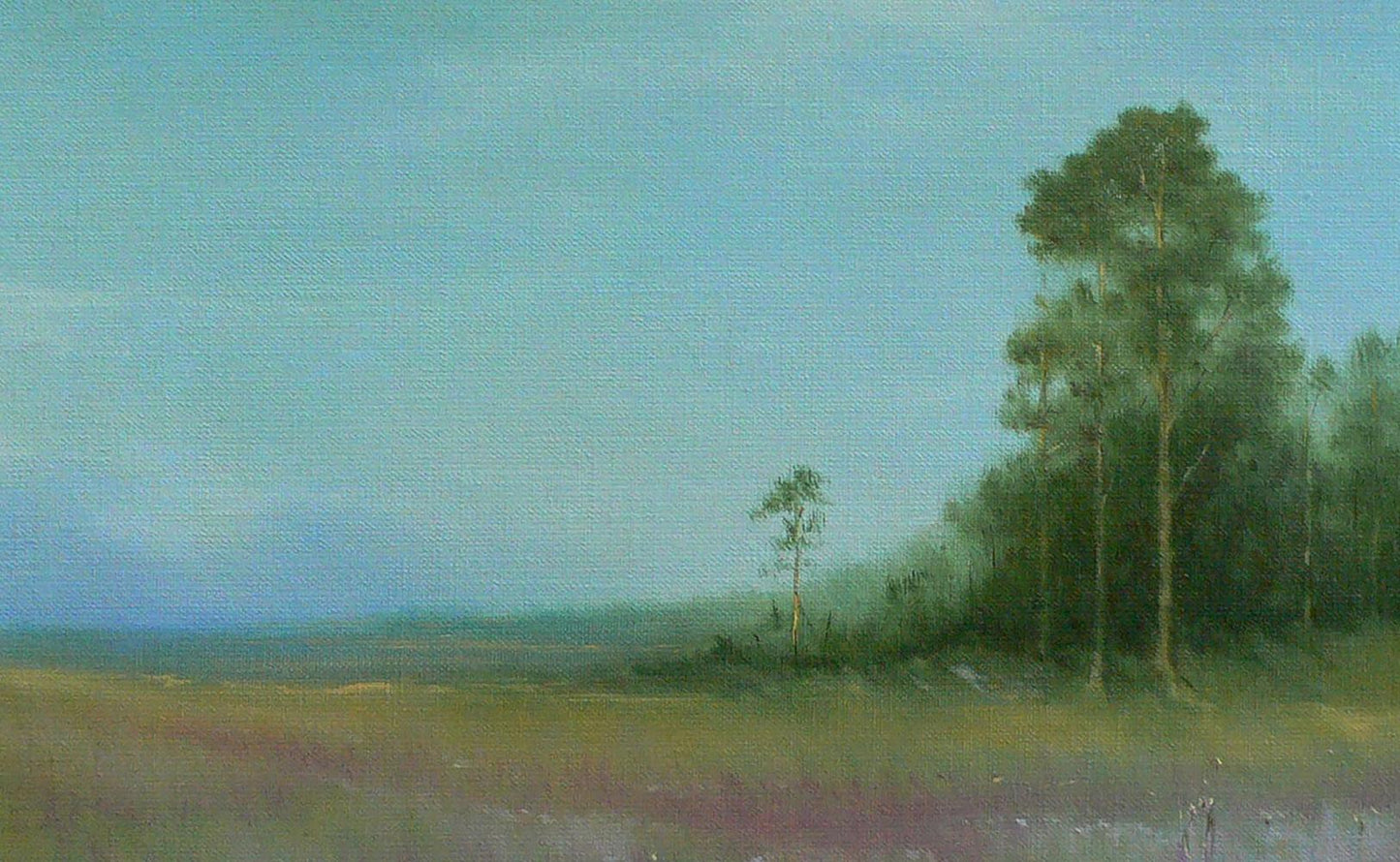 Serene oil painting Lavender is blooming by Vasily Korkishko misty landscape