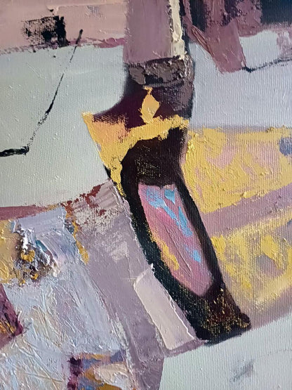 Oil painting Subtle connections by Tatyana Shulyak, textured black yellow pink abstract