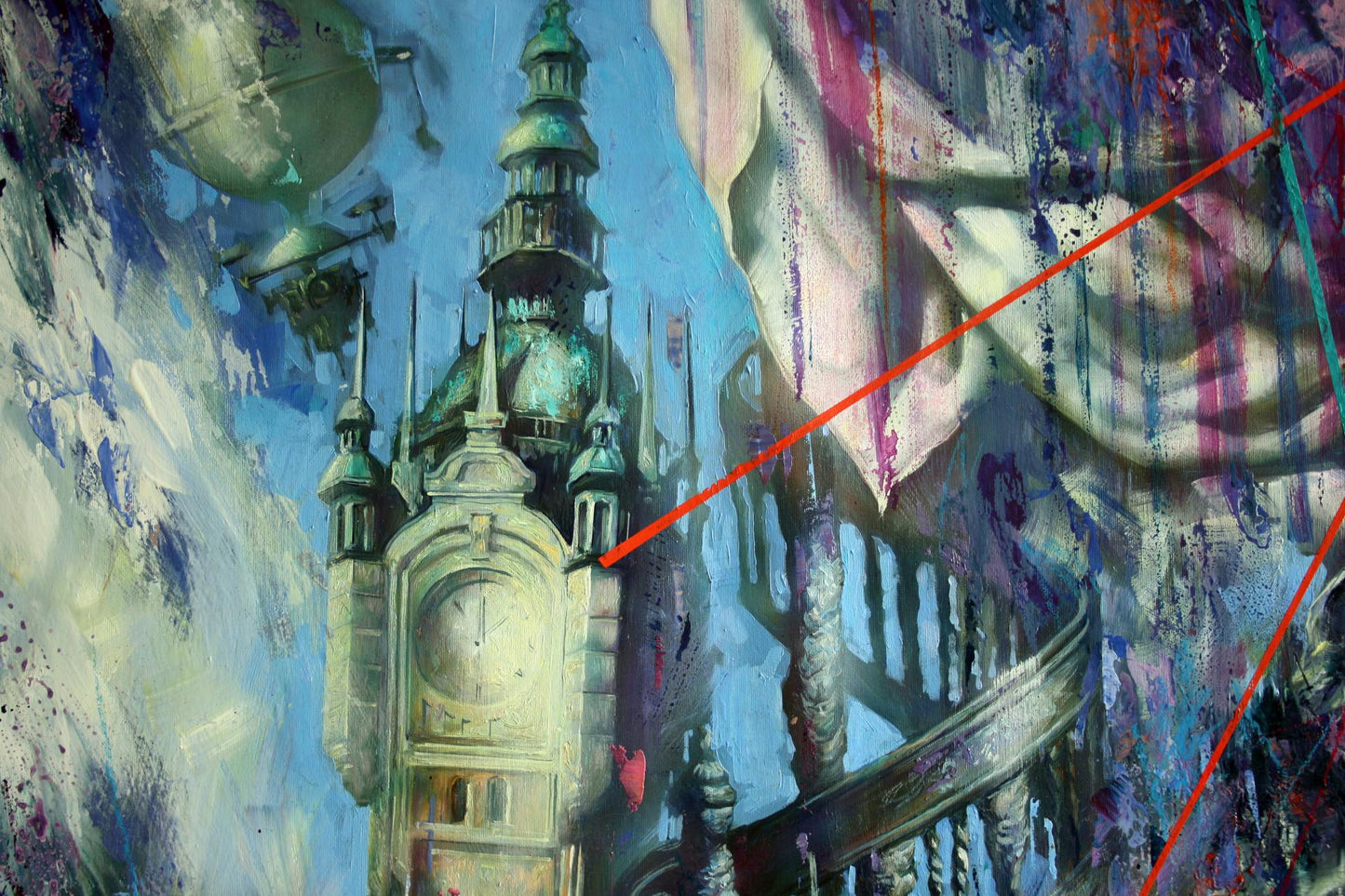 Oil painting Myths of the city by Alexander Dobrodiy: ornate clock tower
