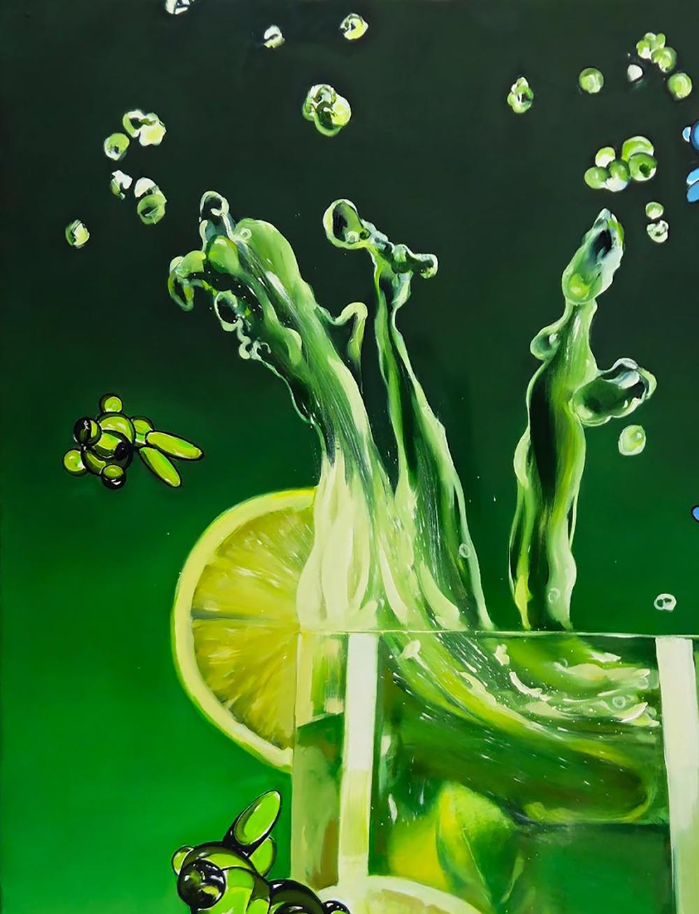 Oil painting of lime’s sour taste by Igor Konovalov: vibrant green splash