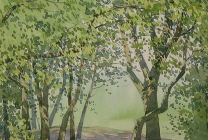 Watercolor painting In the green forest by Valery Savenets