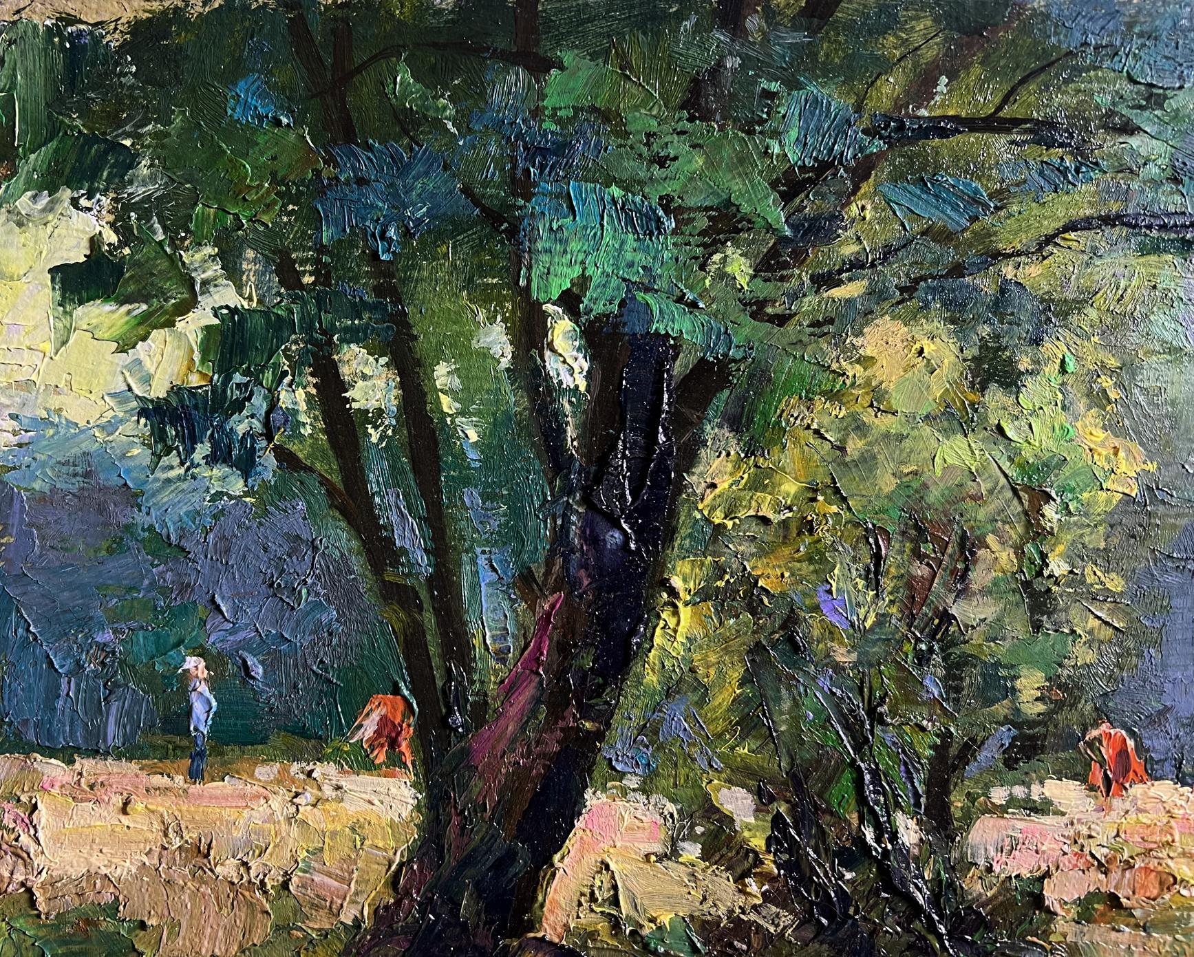 Thick textured oil painting of tree by Boris Serdyuk Walking the cows