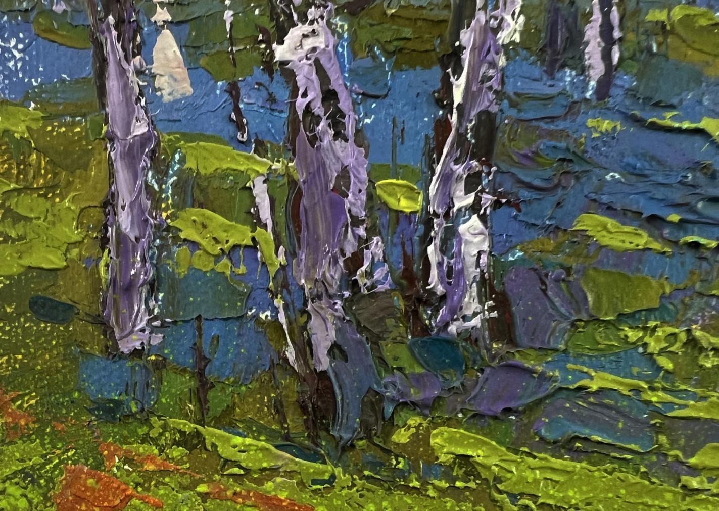 Oil painting Quiet rural forest by Oksana Ivanyuk with purple trees