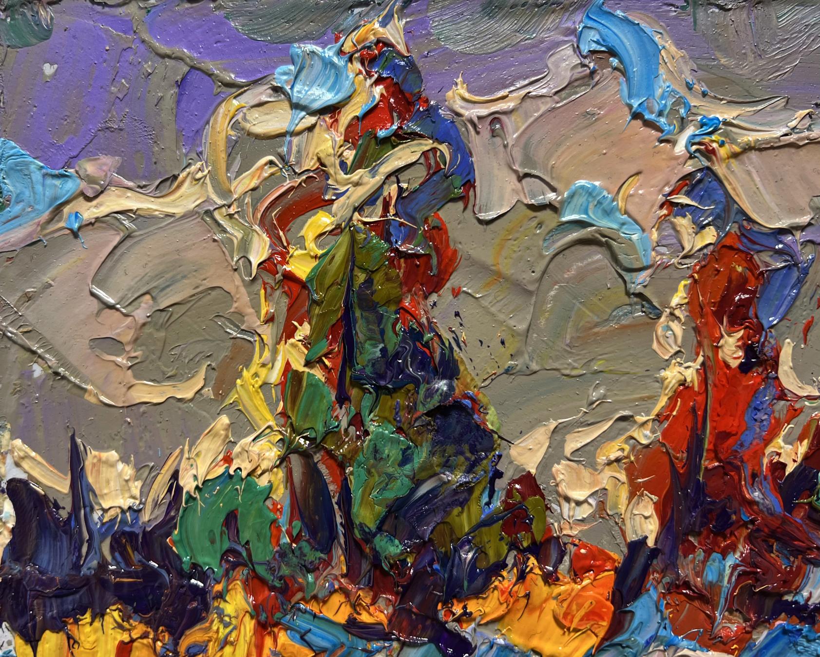Oil painting The first snow fell by Oleksiy Ivanyuk, vibrant impasto abstract
