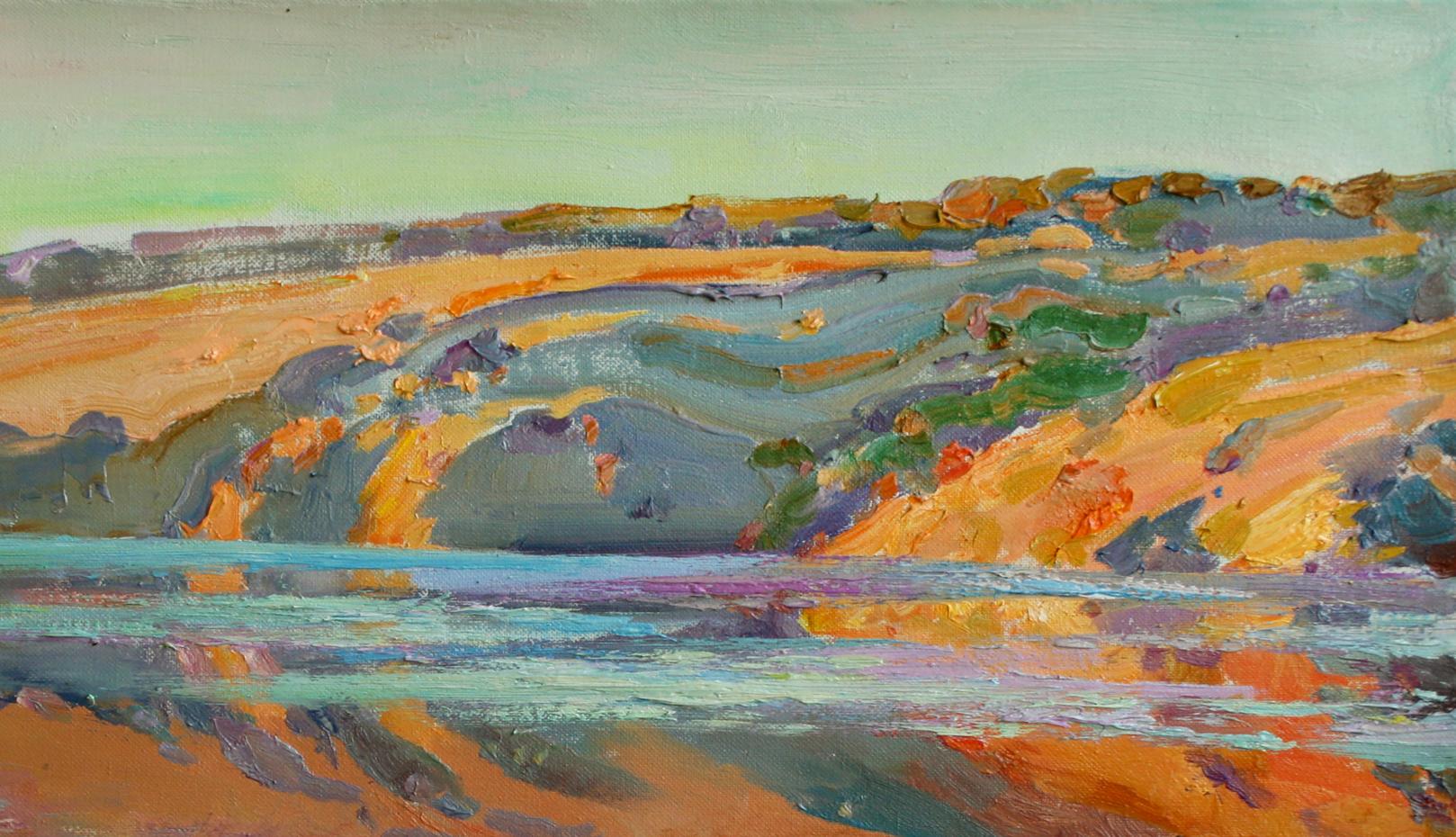 Oil painting Morning on the River by Leonid Pavlenko vibrant landscape