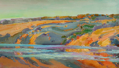 Oil painting Morning on the River by Leonid Pavlenko vibrant landscape