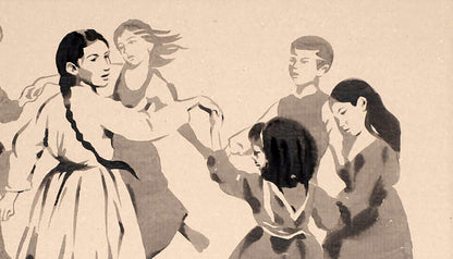 Sepia-toned ink painting of Ukrainians dancing in traditional attire by Dima Filatov