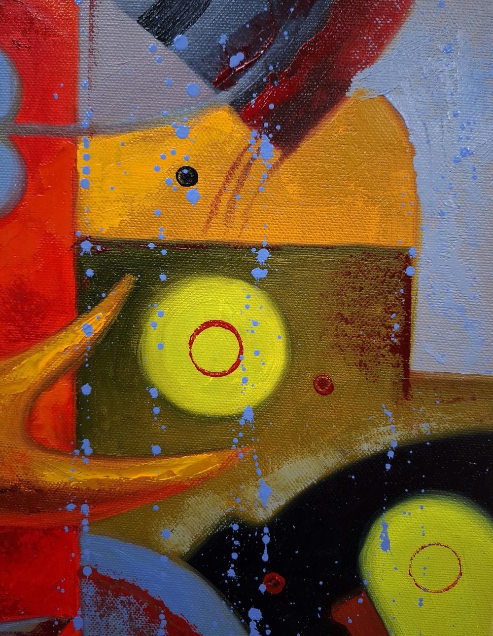 Vibrant oil painting Birds of a loving heart by Sergiy Voichenko with bold yellow circles