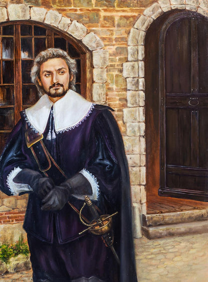 Oil painting I rarely laugh Valeriy Bulat man in velvet doublet sword