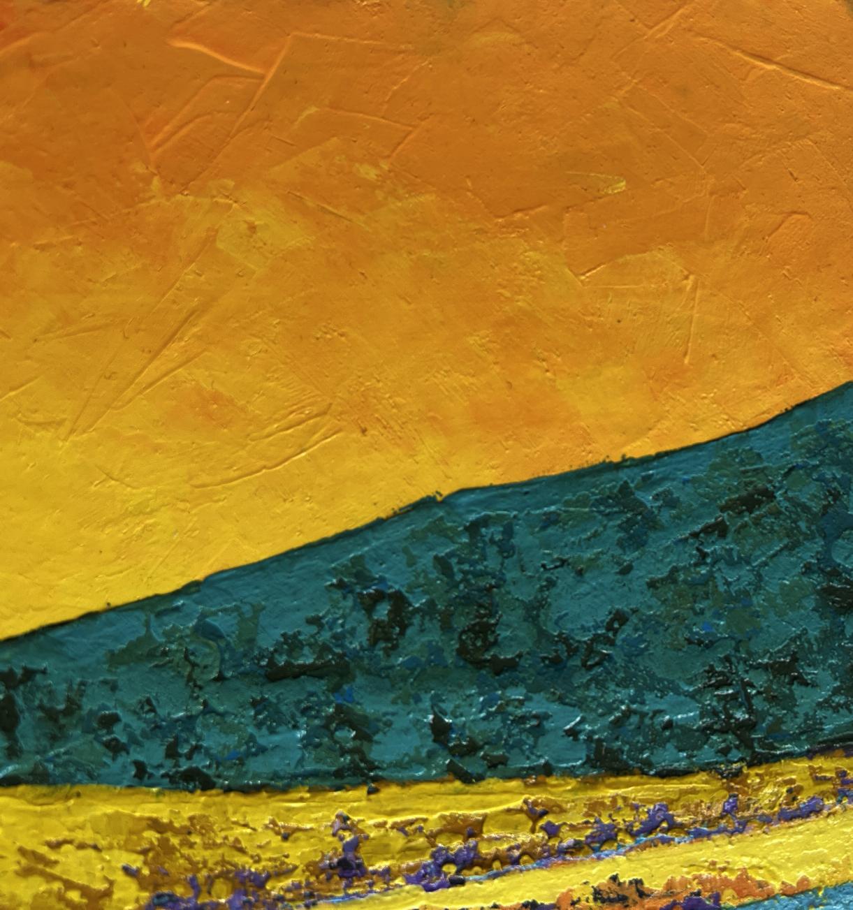 Vibrant oil painting A fleeting memory of sunset by V. Zadorozhnya in orange teal