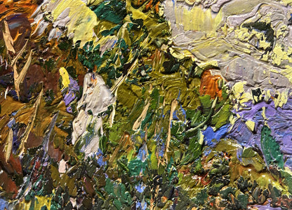 Oil painting of corn fields in village by Oleksiy Ivanyuk