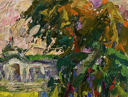 Oil painting Peace of the Park by Oleksiy Ivanyuk with vibrant green foliage