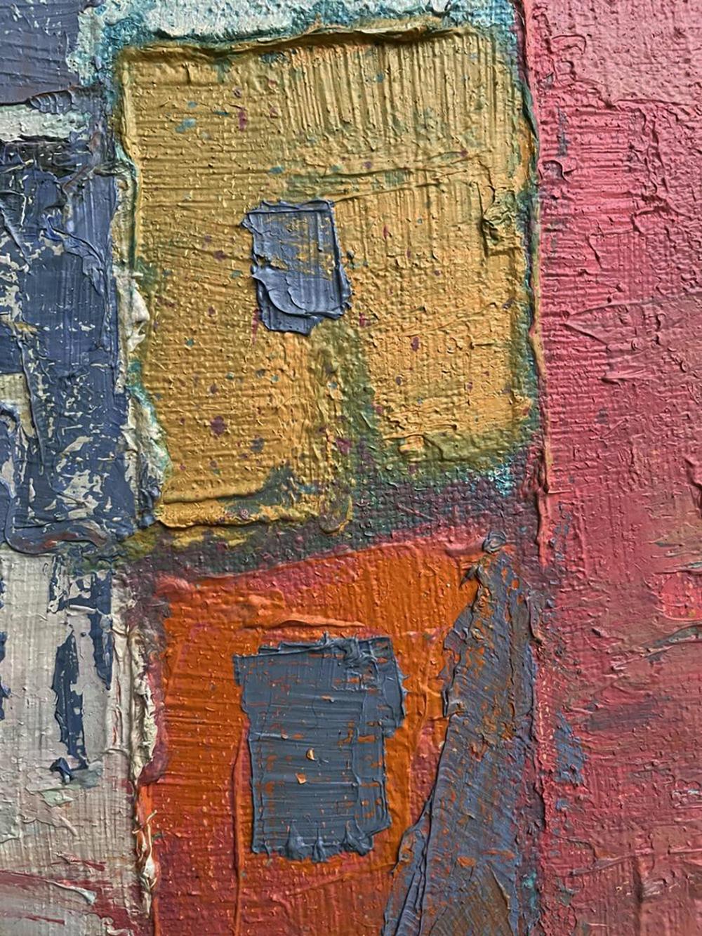Textured impasto oil painting Spots by Serhiy Kovalev in yellow red orange blue