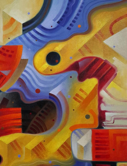 Oil painting Yin Yang Abstraction by Sergiy Voichenko in vibrant geometric shapes