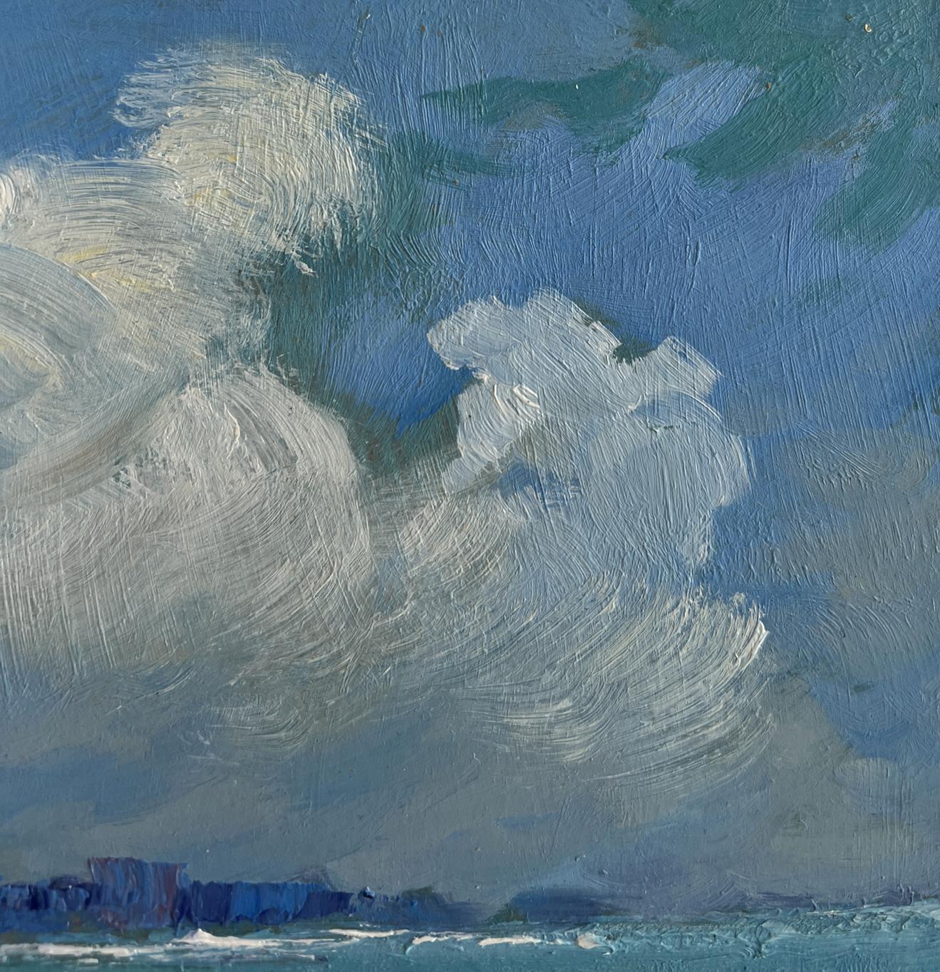 Textured oil painting of clouds over house near river by Yuriy Suprunchuk