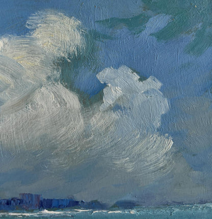 Textured oil painting of clouds over house near river by Yuriy Suprunchuk