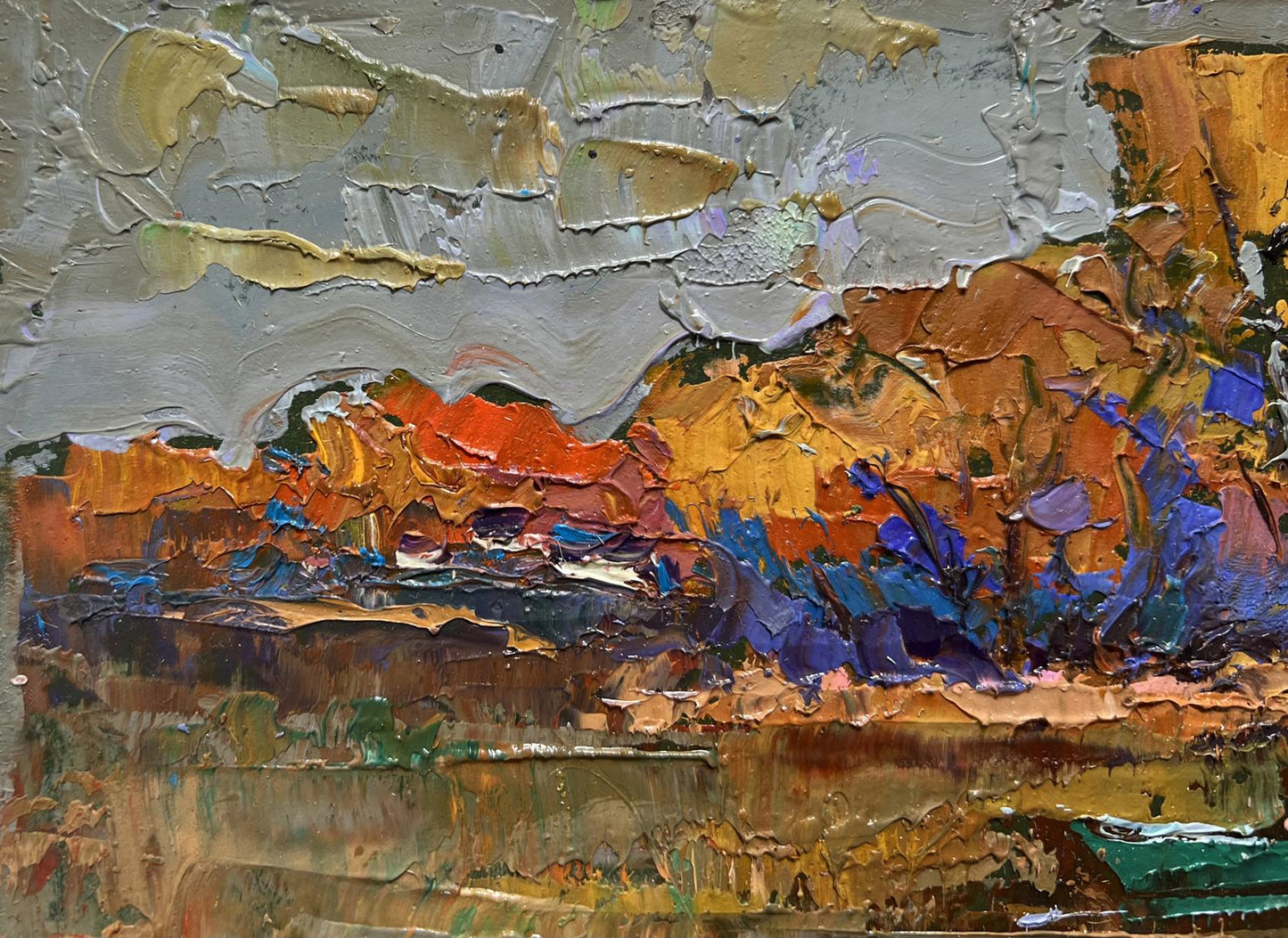 Vibrant impasto oil painting Autumn evening silence by Oksana Ivanyuk