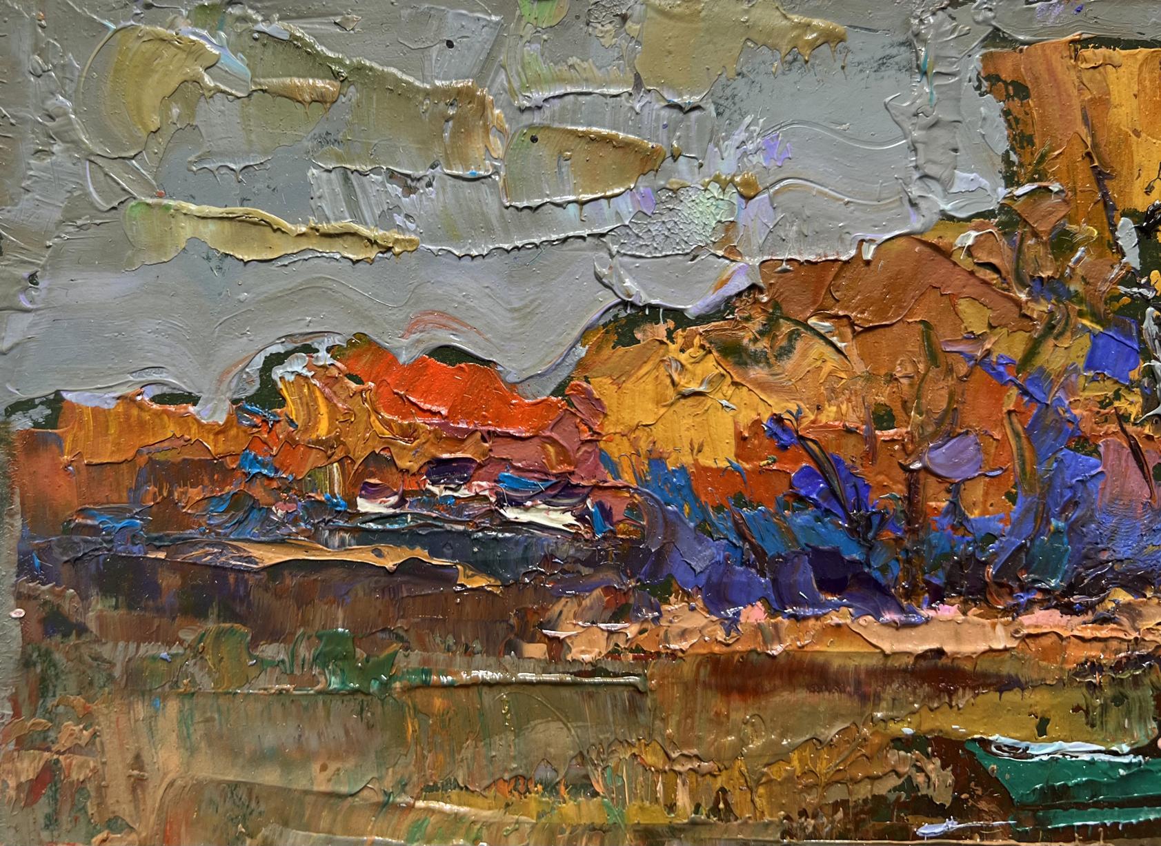 Vibrant impasto oil painting Autumn evening silence by Oksana Ivanyuk