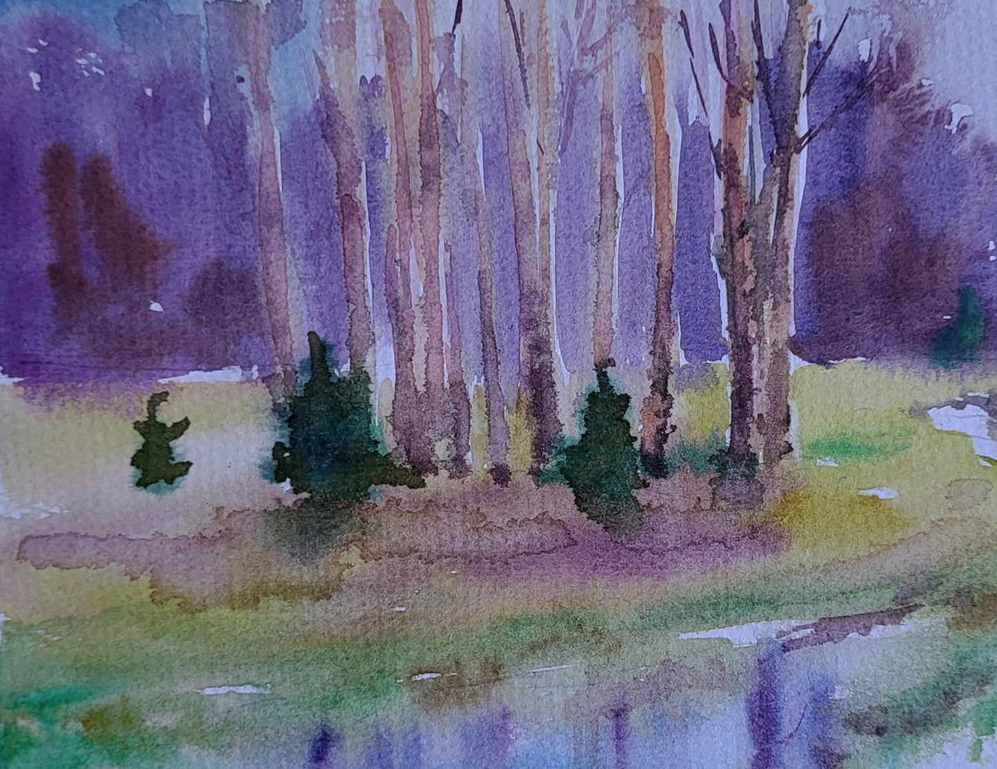 Watercolor painting Spring Awakens by Boris Serdyuk forest scene