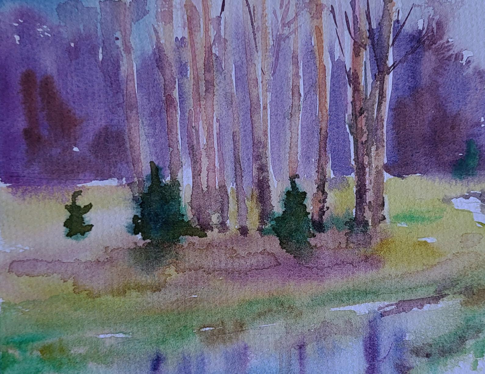 Watercolor painting Spring Awakens by Boris Serdyuk forest scene