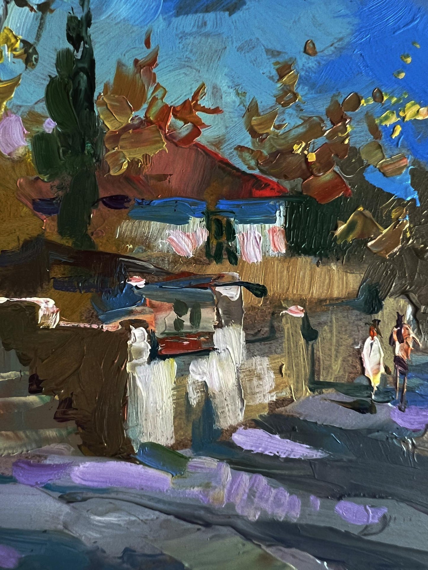 Vibrant impressionist oil painting A walk along a village street by Yuriy Suprunchuk