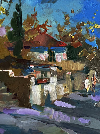 Vibrant impressionist oil painting A walk along a village street by Yuriy Suprunchuk