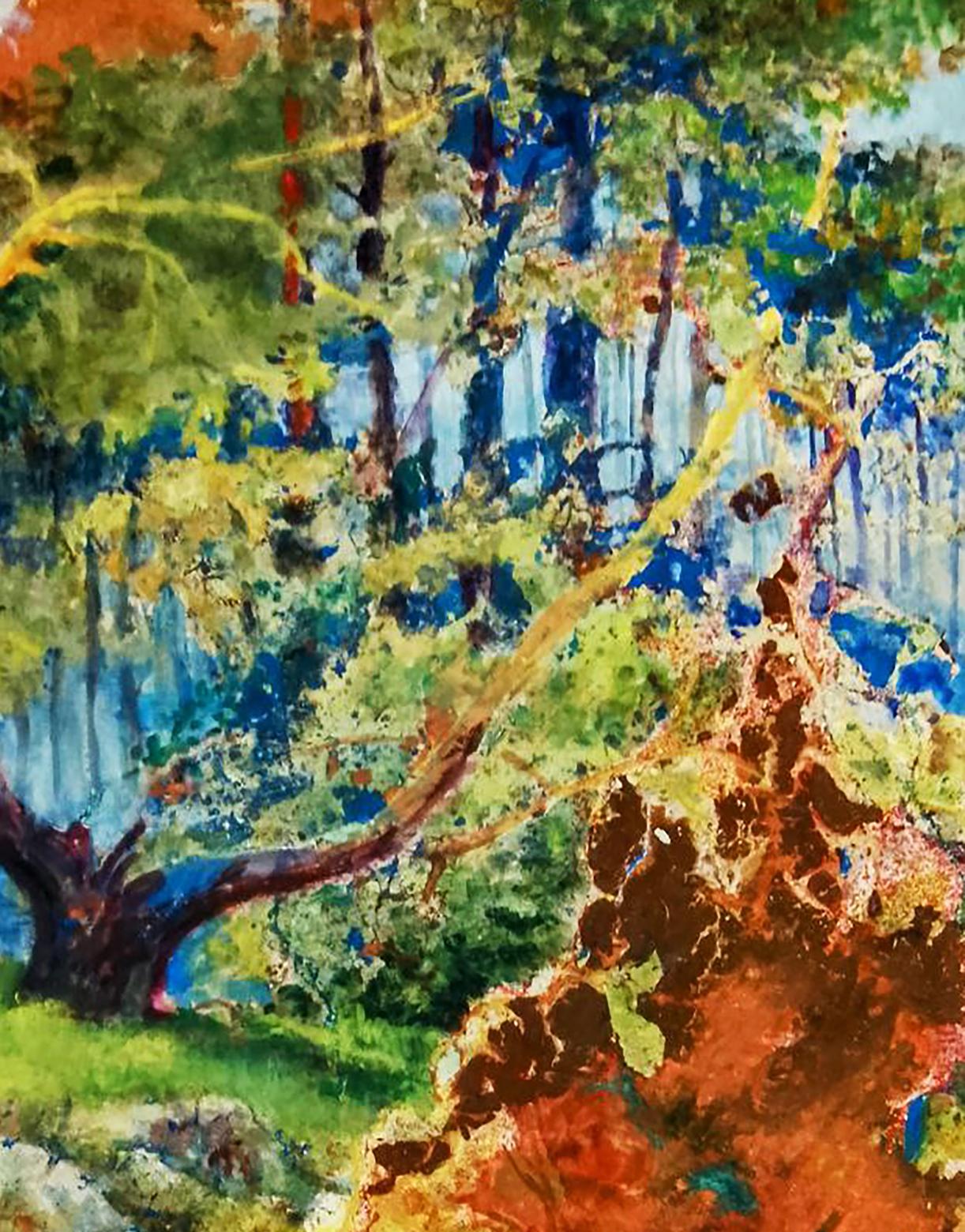 Vibrant watercolor fairy tale forest oil painting by Vitaly Duhnevich