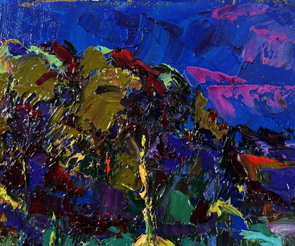 Vibrant impressionist oil painting Silence shining with a silver sky by Oksana Ivanyuk