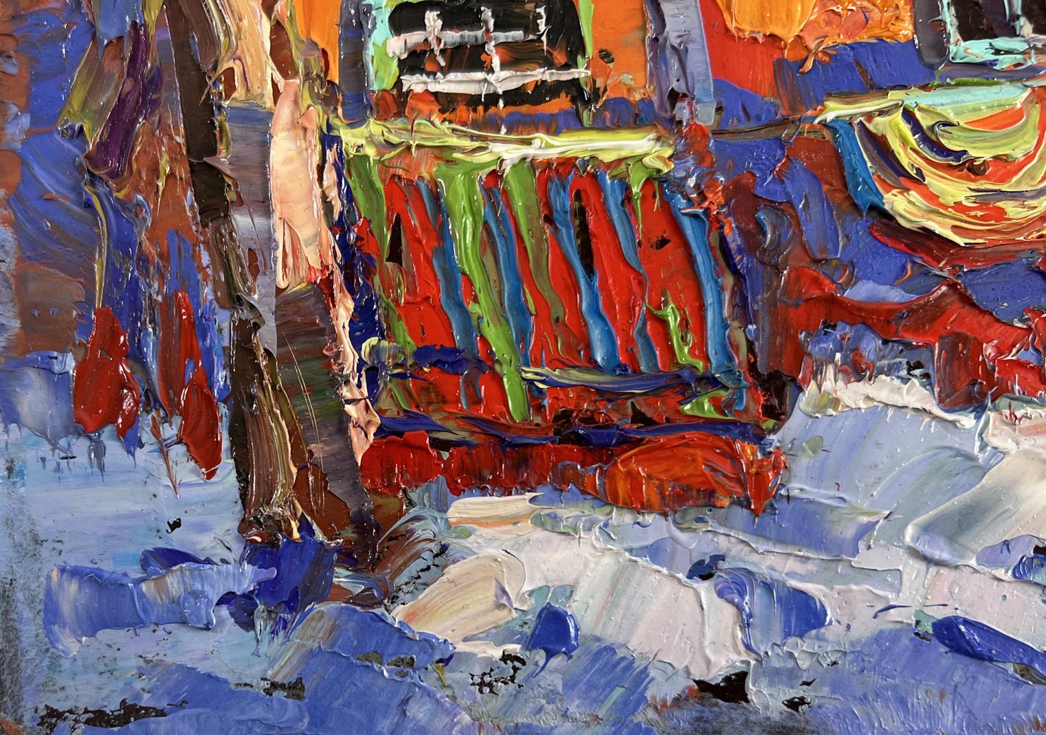 Vibrant impasto oil painting of winter morning by Oksana Ivanyuk