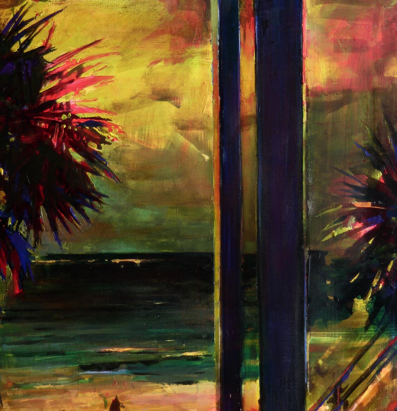 Vibrant oil painting Relaxation on the sea beach by Ed Potapenkov with bold strokes