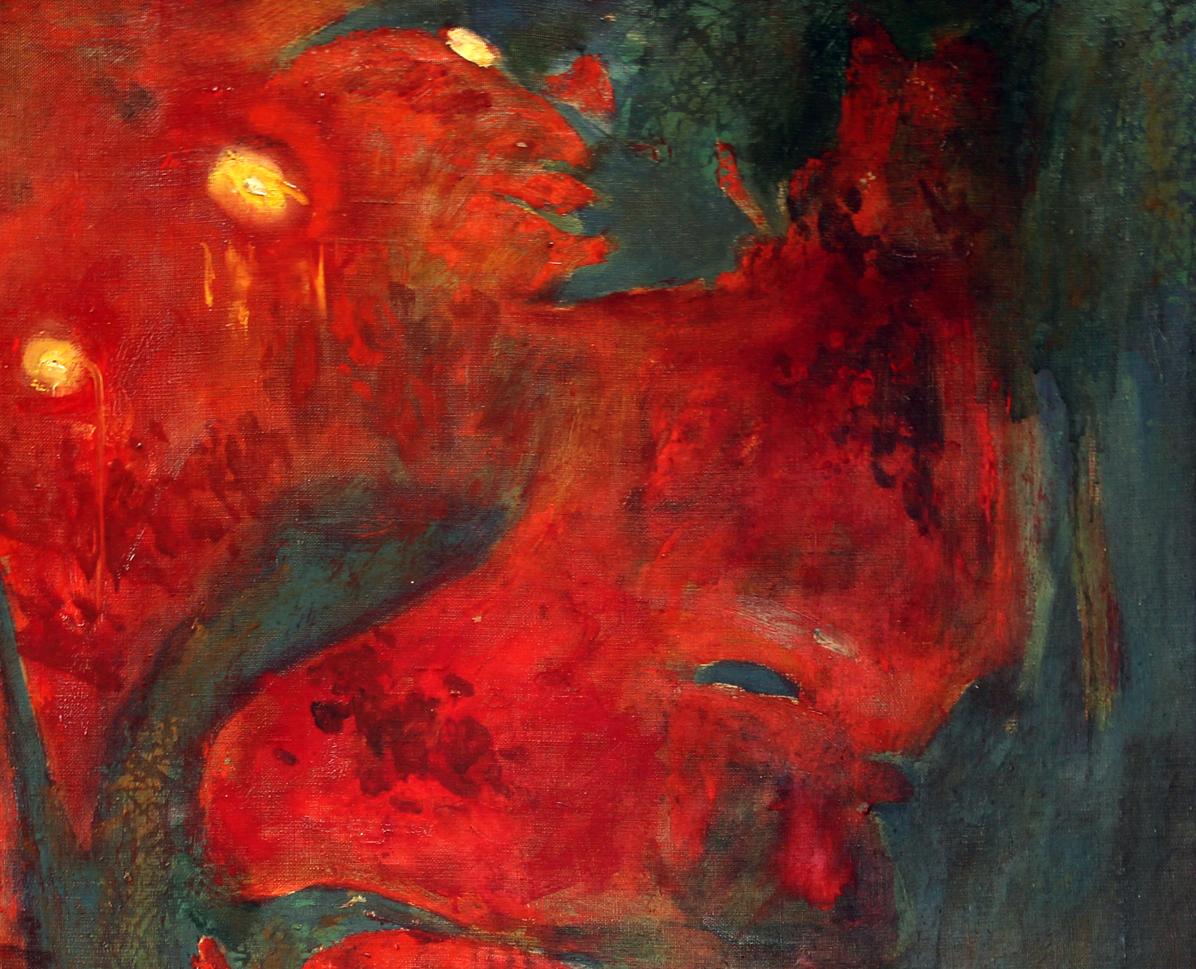 Oil painting Good evening by Ed Potapenkov with reds blues yellow orbs