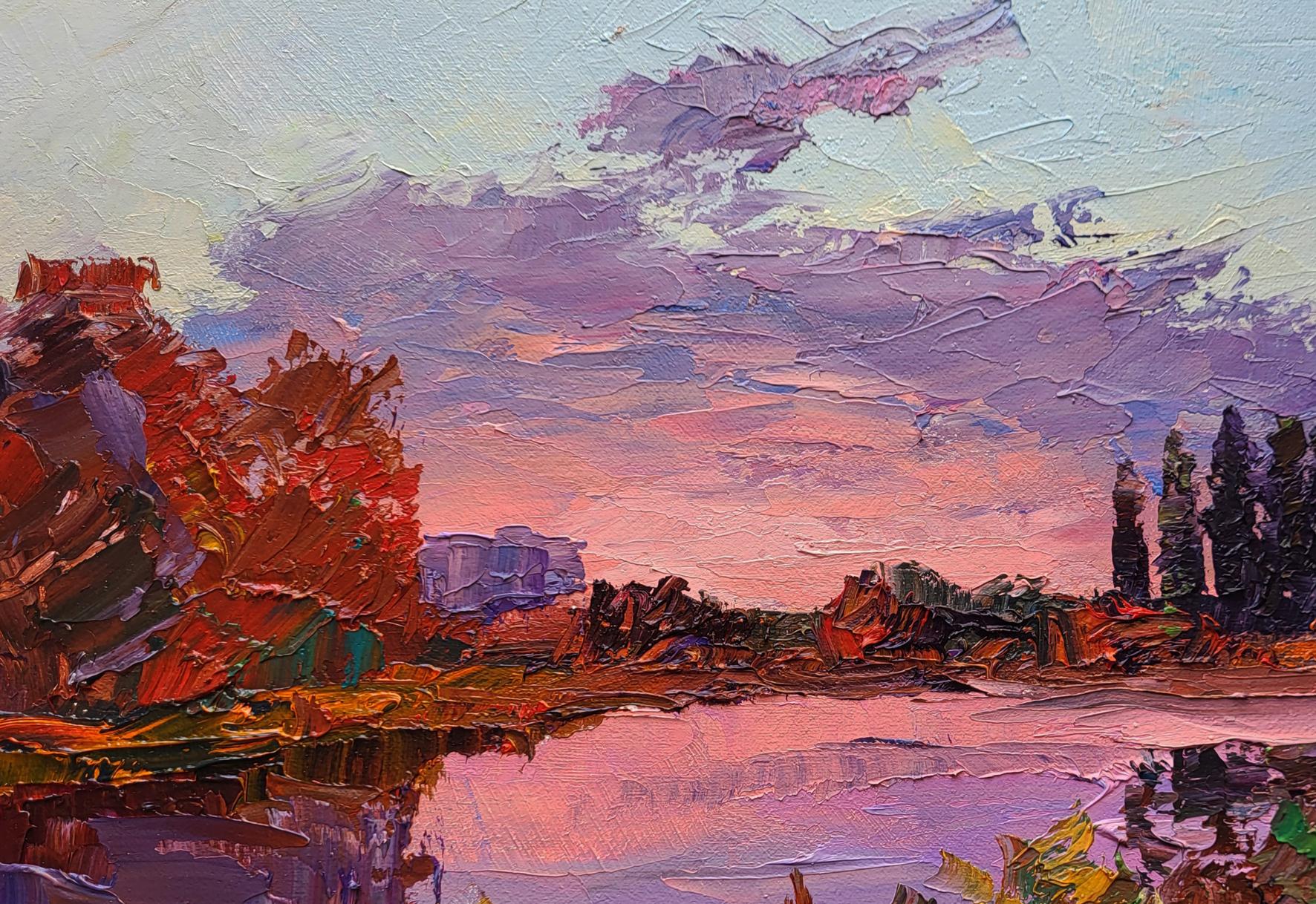 Oil painting Sunset over the river by Boris Serdyuk impressionist sunset