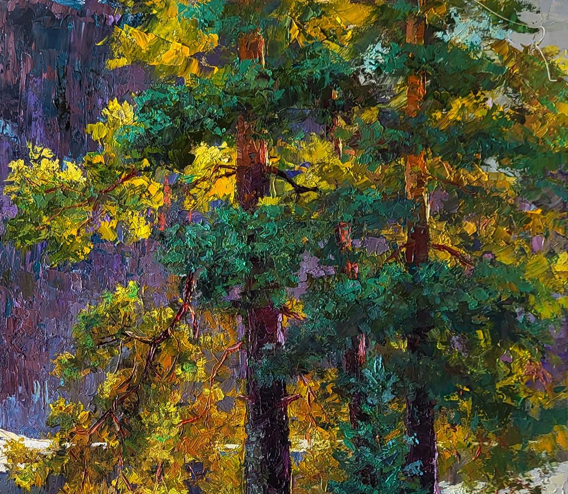 Oil painting It snowed in the mountains by Boris Serdyuk vibrant pines