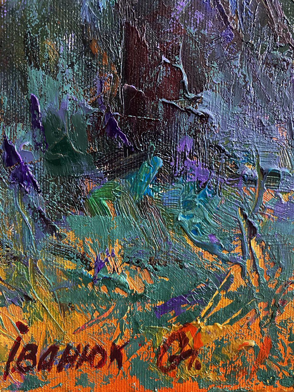 Oil painting Sunset over the forest by Oleksiy Ivanyuk impasto abstract