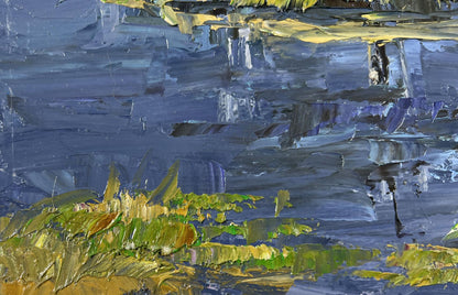 Oil painting Snow melts in March by Boris Serdyuk, impressionist blues and greens