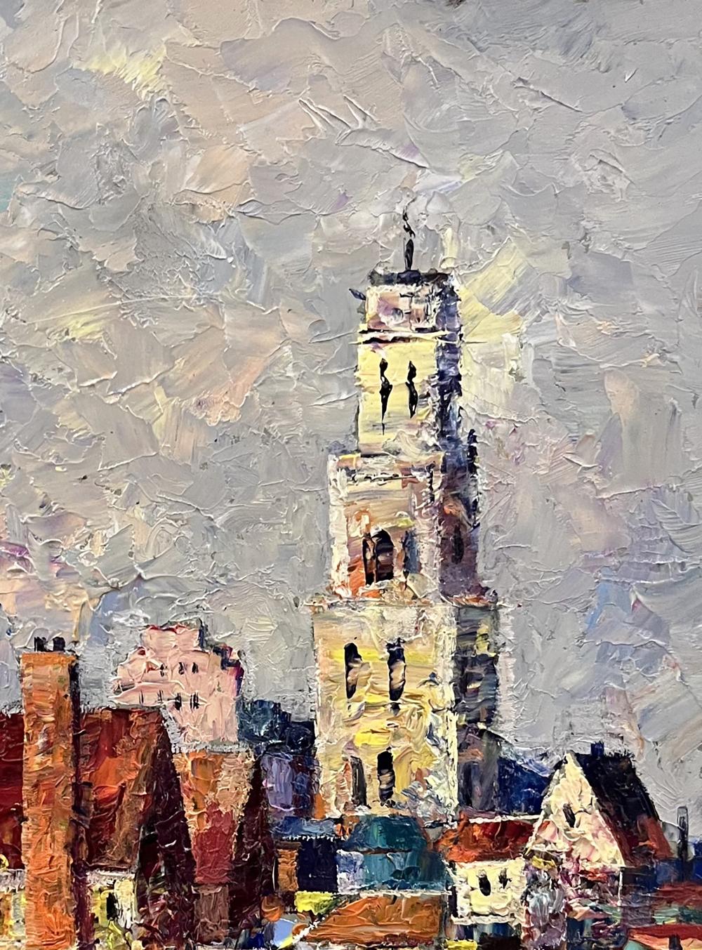 Impressionistic oil painting of clock tower by Serhiy Rybak