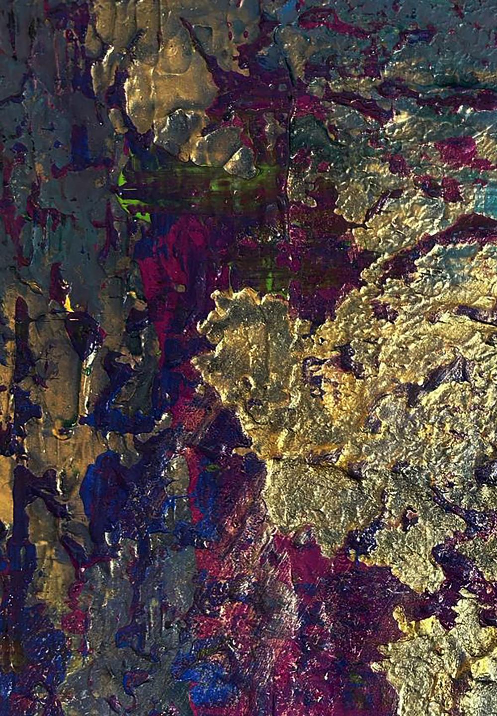 Abstract gold lilac acrylic painting by Olga Melezhik