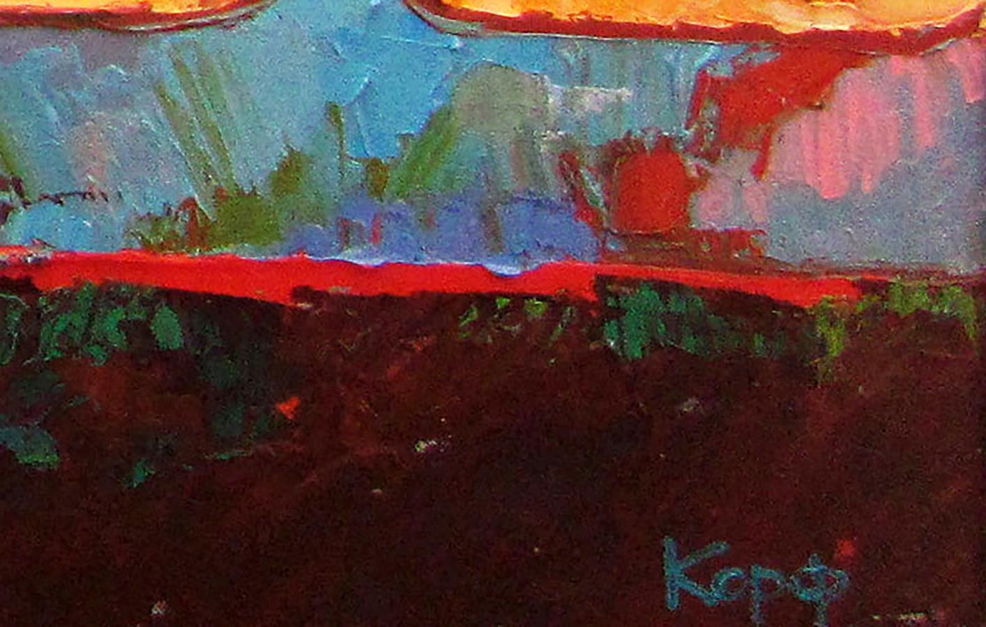 Vibrant abstract oil painting Gates with swan patterns by Natalia Korf-Ivaniuk