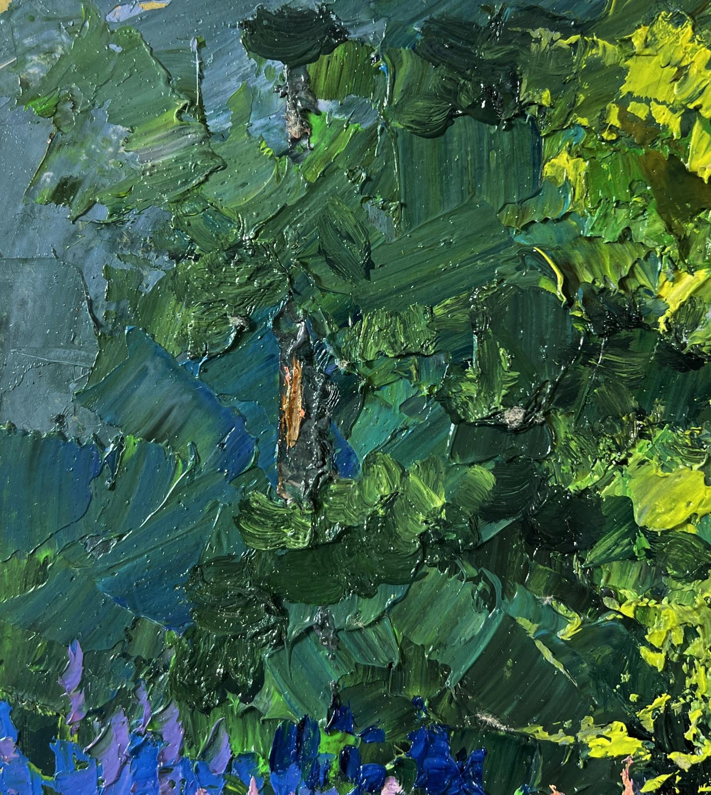 Oil painting The scent of summer forest by Boris Serdyuk in impasto greens