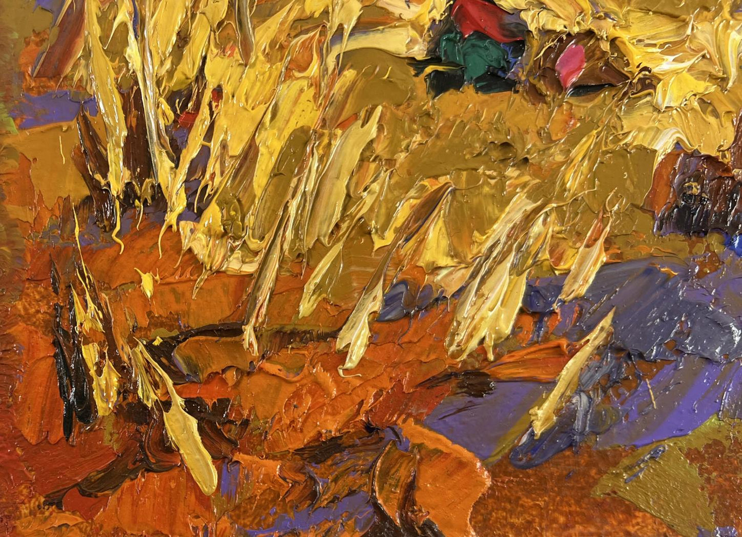 Oil painting After the harvest peace by Oleksiy Ivanyuk vibrant abstract
