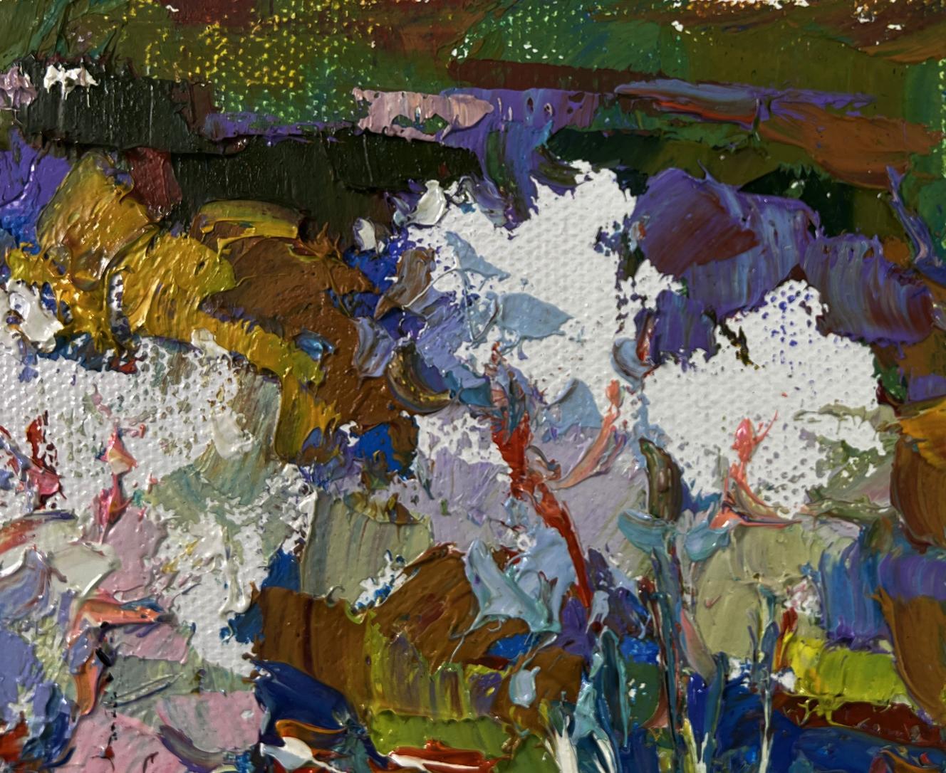 Vibrant spring nature oil painting by Oksana Ivanyuk with impasto strokes