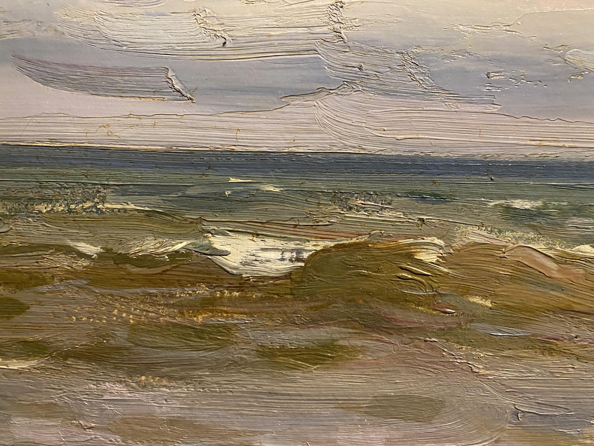 Textured oil painting Sea in December by Arkady Strelov seascape