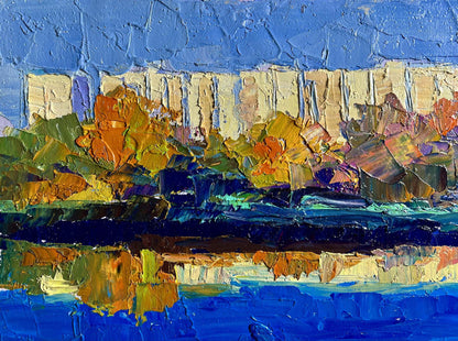 Vibrant impressionist oil painting Overlooking the city river by Boris Serdyuk