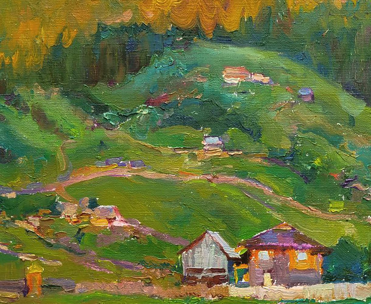 Vibrant impressionist oil painting Evening mountains by Leonid Pavlenko
