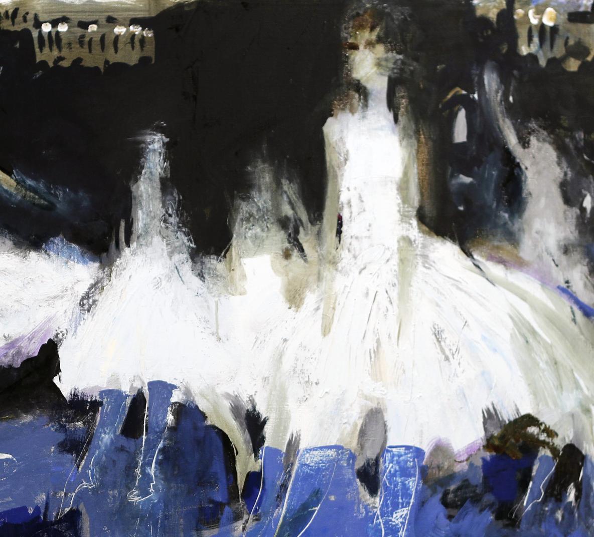 Oil painting Dance Ed Potapenkov: white flowing ball gown with voluminous skirt