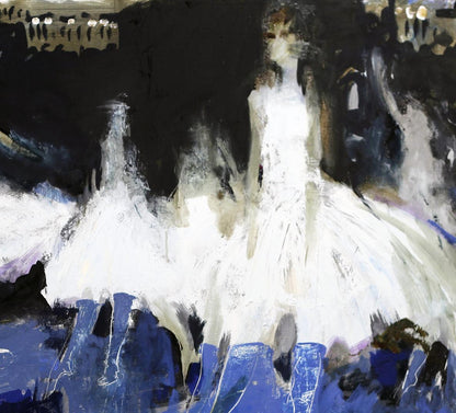 Oil painting Dance Ed Potapenkov: white flowing ball gown with voluminous skirt